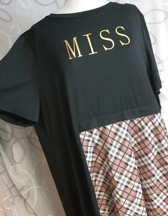 Vestido longo assimétrico preto quadriculado "MISS" 48 - 4XL – photo 11